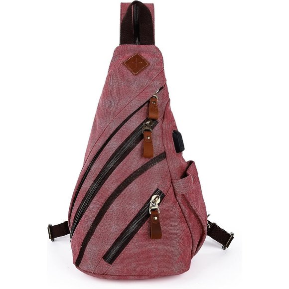 DAVIDNILE Canvas Leather Sling Crossbody Casual Daypacks